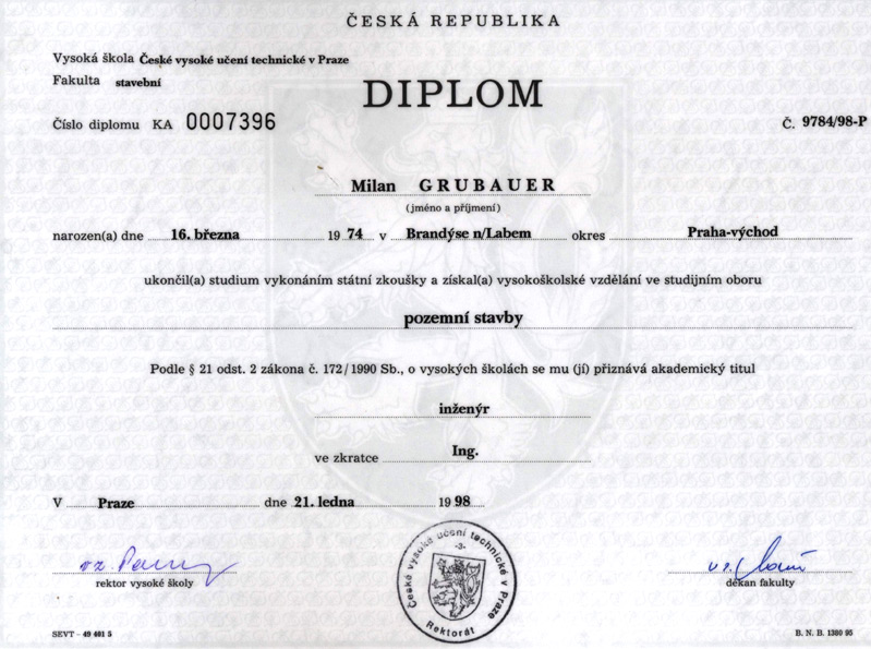Diplom o vykonání státní zkoušky