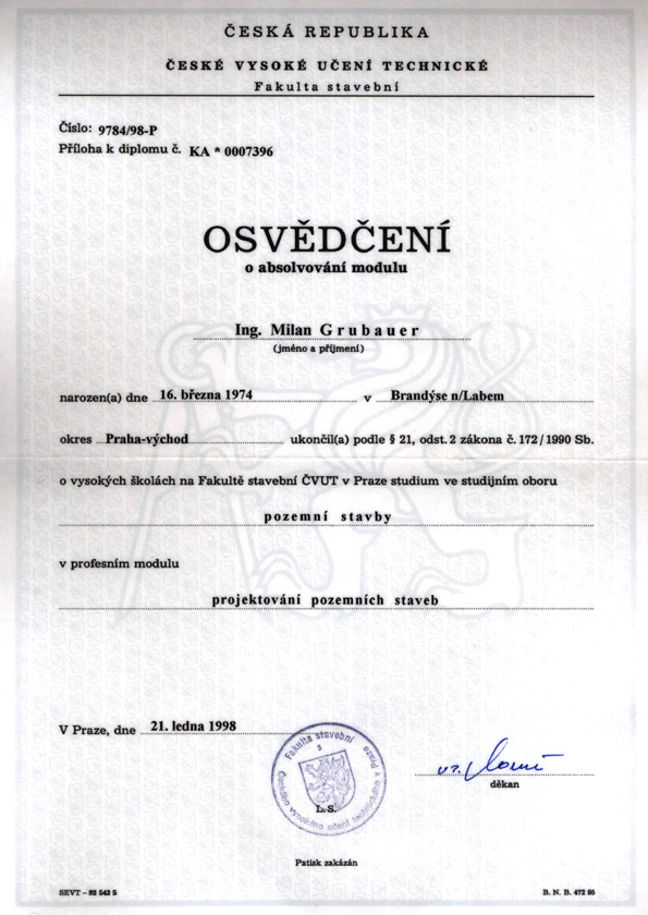 Osvědčení o absolvování modulu